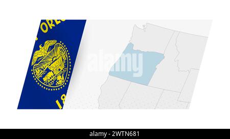 Oregon map in modern style with flag of Oregon on left side. Vector illustration of a map. Stock Vector
