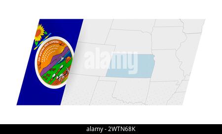 Kansas map in modern style with flag of Kansas on left side. Vector illustration of a map. Stock Vector