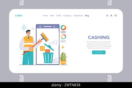 Website optimization concept. Optimizing website data management. Enhancing user experience with faster load times. Flat vector illustration. Stock Vector