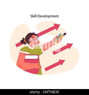 Skill Development concept. A cheerful student with books harnesses the ...