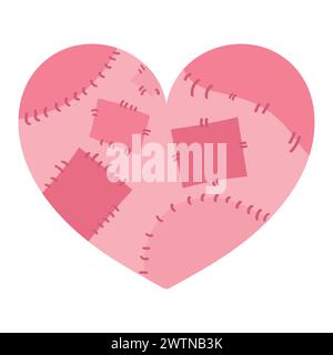 Heart with patches. Heart healed and mended with stitches. Heart decoration. Vector illustration Stock Vector