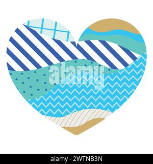 Heart made of different patterns. Heart made of patches with various ornament like polka and zigzag. Heart decoration. Vector illustration Stock Vector