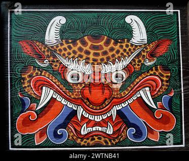 South Korea. Gwangju. Temple door panel painting of demon. Stock Photo