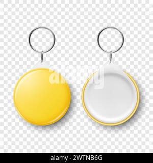 Vector 3d Realistic Yellow Blank Round Button Badge with Ring Holder Closeup, Isolated. ID Badge Design Template, Mockup. Design Template for Access Stock Vector