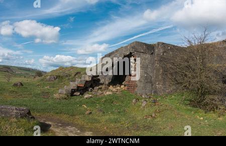 Surreal Concrete Structures of the old Golconda mine Lead Crushing Plant.  Harborough Rocks Derbyshire Peak District Stock Photo