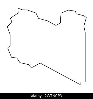 Libya country thin black outline silhouette. Simplified map. Vector icon isolated on white background. Stock Vector