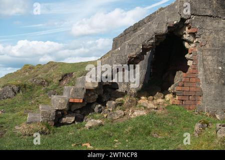 Surreal Concrete Structures of the old Golconda mine Lead Crushing Plant.  Harborough Rocks Derbyshire Peak District Stock Photo