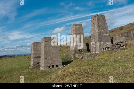 Surreal Concrete Structures of the old Golconda mine Lead Crushing Plant.  Harborough Rocks Derbyshire Peak District Stock Photo