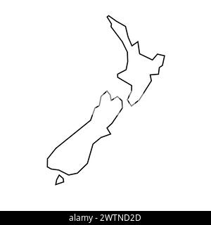 New Zealand country thin black outline silhouette. Simplified map. Vector icon isolated on white background. Stock Vector