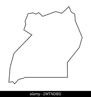 Uganda country thin black outline silhouette. Simplified map. Vector icon isolated on white background. Stock Vector