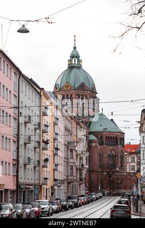 Munich, Germany - DEC 25, 2021: St. Luke's Church, Lukaskirche is the largest Protestant church in Munich, southern Germany, built between 1893 and 18 Stock Photo