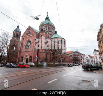 Munich, Germany - DEC 25, 2021: St. Luke's Church, Lukaskirche is the largest Protestant church in Munich, southern Germany, built between 1893 and 18 Stock Photo