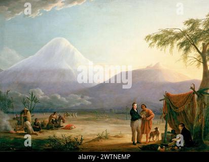 Alexander von Humboldt and his fellow scientist Aimé Bonpland near the volcano Mount Chimborazo, painting by Friedrich Georg Weitsch 1810 Stock Photo