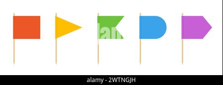 Toothpick food flag paper small 3d icon. Toothpick stick mockup isolated pennant. Stock Vector