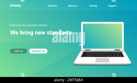 Landing page vector laptop website. Web design landing page app template Stock Vector