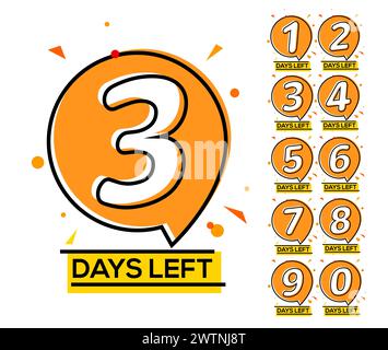 Countdown left days. One two three day left number, count time sale week banner Stock Vector