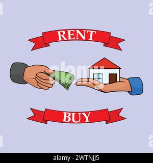 Agent Hand Holding House Selling Vector Cartoon Icon Renting a House Vector Illustration Giving Money for House Illustration Rent or Sell Vector Icon Stock Vector