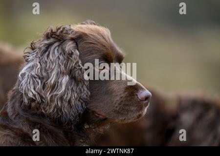 Cocker Spaniel hunting dog belonging to Chris Mcrae, fourth generation Gamekeeper at Eishken Estate on the Isle of Lewis and Harris, Scotland. Stock Photo