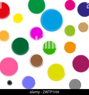 Assorted color paint splashes. Vibrant circles background. Artistic colorful spots pattern. Vector illustration. EPS 10. Stock Vector