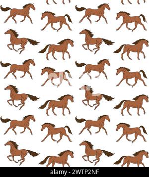 Vector seamless pattern of hand drawn sketch doodle horses isolated on white background Stock Vector