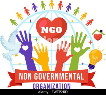 NGO or Non-Governmental Organization Vector Illustration to Serve Specific Social and Political Needs in Flat Cartoon Background Stock Vector