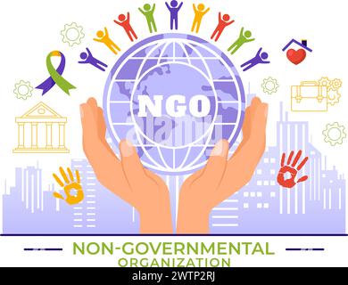 NGO or Non-Governmental Organization Vector Illustration to Serve Specific Social and Political Needs in Flat Cartoon Background Stock Vector