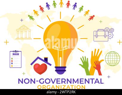 NGO or Non-Governmental Organization Vector Illustration to Serve Specific Social and Political Needs in Flat Cartoon Background Stock Vector