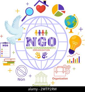 NGO or Non-Governmental Organization Vector Illustration to Serve Specific Social and Political Needs in Flat Cartoon Background Stock Vector