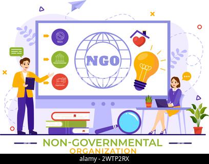 NGO or Non-Governmental Organization Vector Illustration to Serve Specific Social and Political Needs in Flat Cartoon Background Stock Vector