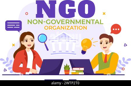 NGO or Non-Governmental Organization Vector Illustration to Serve Specific Social and Political Needs in Flat Cartoon Background Stock Vector