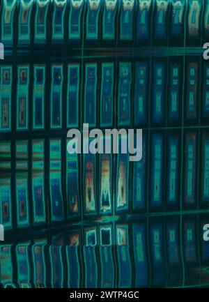 Glitch art distortion texture green blue artifacts Stock Photo