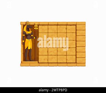 Arcade game frame of Ancient Egypt, vintage Egyptian stone wall for game menu, vector UI. Egypt adventure arcade game interface element for level or menu buttons with Anubis god and pyramid stone wall Stock Vector