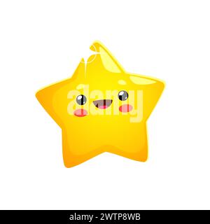 Cartoon cute cheerful kawaii star and happy twinkle character. Isolated vector joyful toon personage radiating cuteness and happiness, brightens the celestial scene with pure, delightful charm Stock Vector