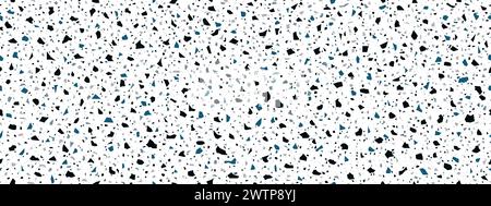 Terrazzo ceramic tile pattern of grey dark and blue marble stone mosaic, vector background. Terazzo or terrazo floor with broken marble stones and ceramic pieces texture in abstract geometric shapes Stock Vector