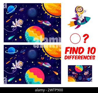 Find ten differences on galaxy space landscape matching game vector ...