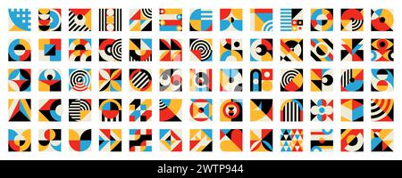 Abstract geometric modern bauhaus elements. Vector set of shapes in minimal style. Basic forms, clean lines, eyes, circles, triangles and squares. Colorful modern simple figures embodying simplicity Stock Vector