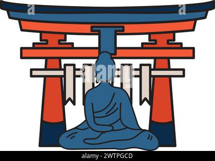 Hand Drawn Buddha sculpture in flat style isolated on background Stock Vector