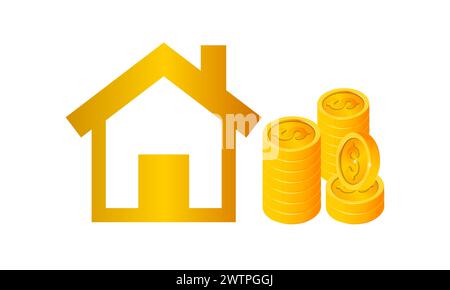 House and coins concept with 3D design, representing real estate and business vector illustration Stock Vector