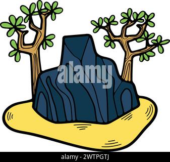 Hand Drawn natural island in flat style isolated on background Stock Vector