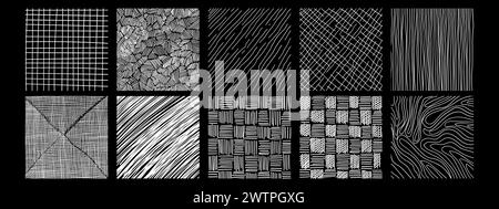Graphic vector freehand textures set with different hand drawn patterns. Vector scribble, horizontal and wave strokes collection Stock Vector