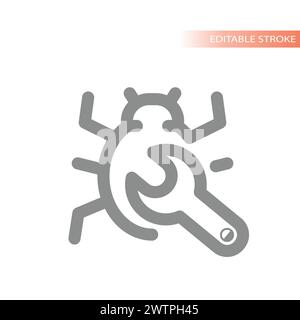 Computer problems fixing vector icon. Debugging, virus and errors control outline. Stock Vector
