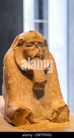 The statuette of Sphinx portrait of Pharaoh Amenemhat III in a museum, Germany Stock Photo