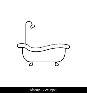 Outline shower logo vector. Concept of bathing and washing icon. Ceramic bathtub in a simple style. Concept for applications bath symbol for web desig Stock Vector