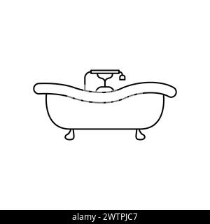 Outline shower logo vector. Concept of bathing and washing icon. Ceramic bathtub in a simple style. Concept for applications bath symbol for web desig Stock Vector