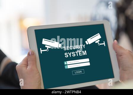 Tablet screen displaying a security system concept Stock Photo