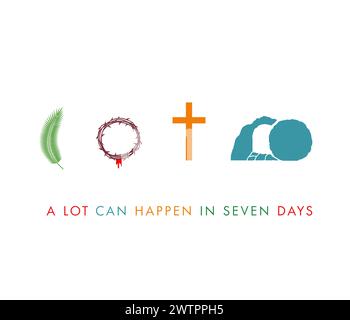 Easter Sunday holiday banner, A lot can happen in seven days. Vector illustration for Good Friday web banner or church poster design Stock Vector