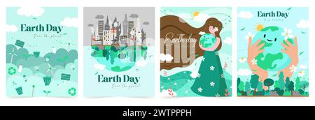 Earth day illustration set, Environmental problems and environmental protection. for prints, flyers, covers, banners design. Eco concepts. Vector Stock Vector