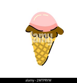 Ice cream balls in the waffle cone isolated. Ice cream can used for print, textile, poster, cover design, sticker. Stock Vector