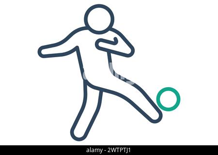 football player icon. people kick the ball. icon related to sport, gym. line icon style. element illustration. Stock Vector