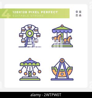 Fairground attractions pixel perfect RGB color icons set Stock Vector